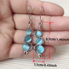 1 Pair Bohemian Creative Wavy Blue Earrings - Hypoallergenic - Suitable For Daily Wear And As Gifts, Holiday Parties, Birthday Parties, New Year And Valentine'S Day Presents Bohemian Creative Curve Wave Earrings European And American Inlaid Hyland Cat's Eye Gemstone Earrings