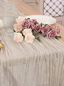 1/6/8/10 buc, șervețel de masă din tifon, 10 picioare (aproximativ 3 m), față de masă roz-maro, potrivită pentru mese, material din șifon, 35 x 118 inci (aproximativ 90 x 300 cm), șervețel de masă boem, decor rustic, șervețel transparent, potrivit pentru nuntă, ziua de naștere, petrecere de mireasă (roz-maro)