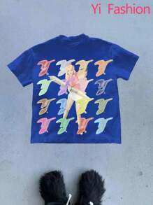 (220 Cotton T-Shirt)   Y2k Style The Big Head  Pattern Men's Casual Soft 100% Cotton All-Match Crew-Neck Short-Sleeved T-Shirt