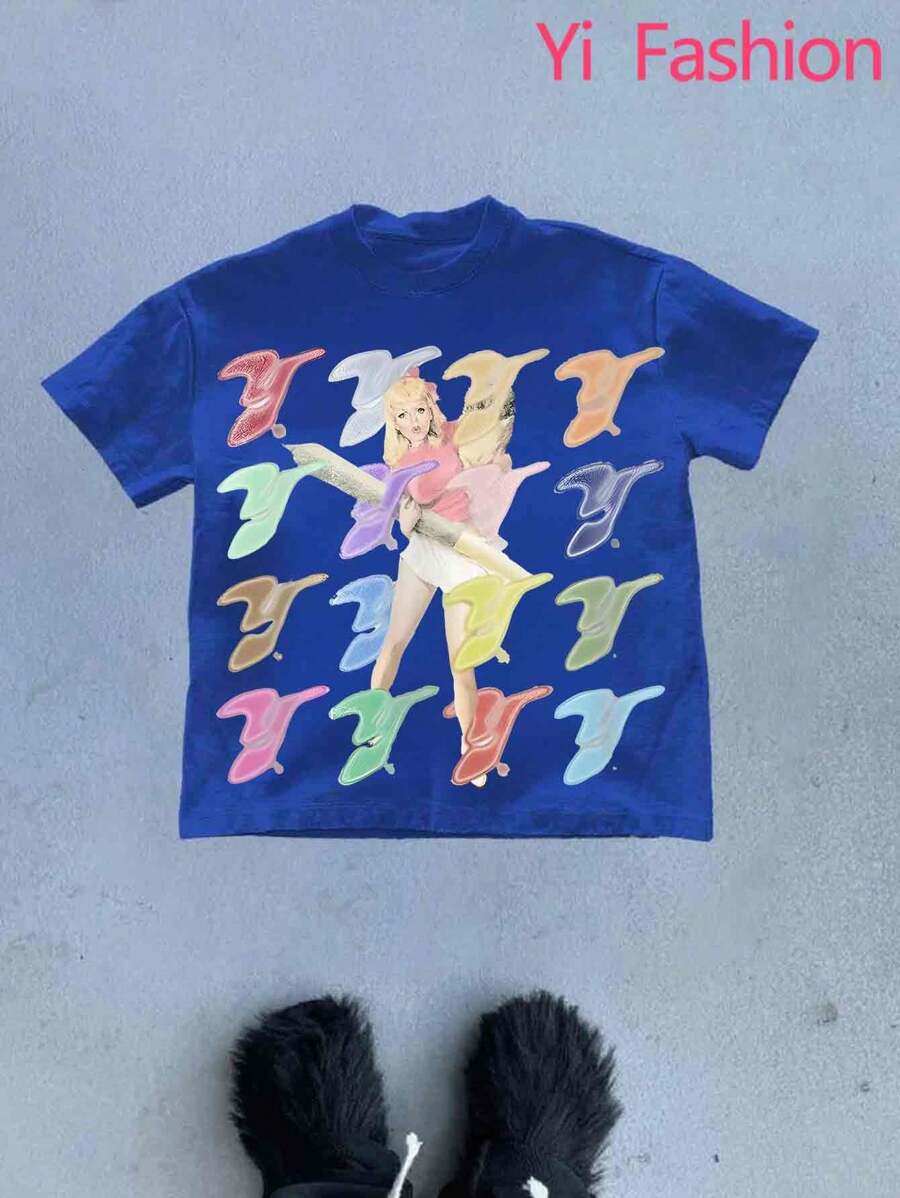 (220 Cotton T-Shirt)   Y2k Style The Big Head  Pattern Men's Casual Soft 100% Cotton All-Match Crew-Neck Short-Sleeved T-Shirt