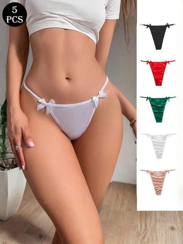5pcs/Pack Women Low Waist G-String Panties, Sexy Seamless Thongs, Erotic Lingerie