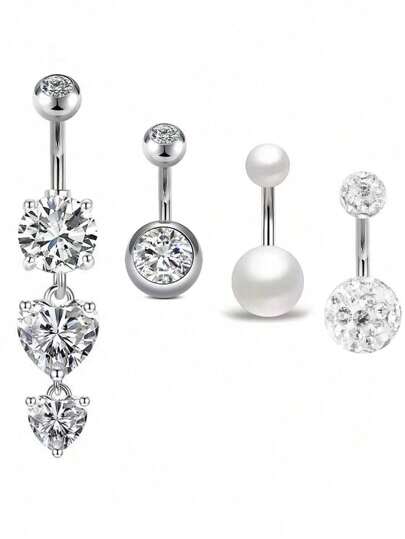 4PCS 14G 6MM 8MM 10MM 12MM 14MM Stainless Steel Belly Button Ring, Belly Rings, Stainless Steel Belly Button Ring, Navel Rings For Women, Heart Dangle Belly Button Rings For Women, Belly Ring Dangling Piercing Jewelry, Stainless Steel Diamond Belly Rings For Women, Short Bar Long Bar Navel Piercings, Belly Button Piercing, Belly Button Rings Dangling, Dangle Belly Piercing Jewelry, Belly Navel Rings Piercing Jewelry