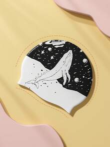 1个印花黑白硅胶泳帽，大号头围，男女通用，长发适用，防水，不束缚头部，时尚泳帽 - 泳帽 - 查看 2