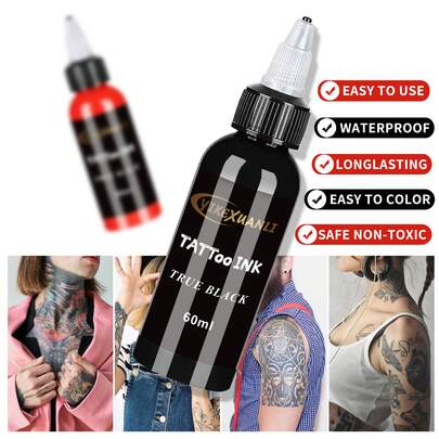 yikexuanli 60/120ml Black Tattoo Ink, High Quality, Deep Black, Long-Lasting And Rich Pigment, Suitable For Lining And Shading, Ideal For Professional Tattoo Artists, Professional Body Art Supplies