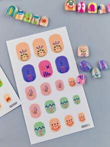 6 Sheets(108pcs) Package Flower Pattern Kawaii Bow Design Cartoon Nail Art Stickers, Pink Rabbit Kids' Nail Sticker For Children's Nail Decoration/ Children Gifts