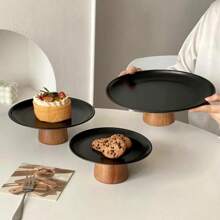 1 szt. stojak na ciasto ze stali nierdzewnej z drewnianą podstawą, talerz do deserów, wielofunkcyjna taca na owoce, odpowiednia do dekoracji stołu jadalnego, półmisek do serwowania w domu i kuchni, do użytku w czasie Ramadanu