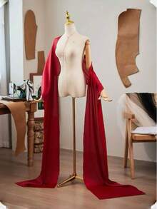 1 件女士长披肩，有淡紫色、粉色、白色、黑色、红色可选，优雅的婚礼披肩，面纱围巾适合婚礼、宴会、表演、派对、旅行摄影道具、婚纱配饰、节日装饰、韩国复古风格长雪纺围巾、婚纱、旗袍外套披肩 - 彩色 - 查看 8