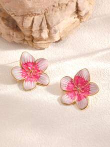 COINBUFF 1 对优雅渐变花朵珐琅 18K 镀金不锈钢耳环，适合女性度假和日常佩戴 - 如圖 - 查看 3