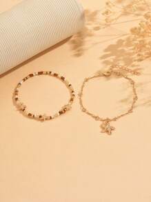 2 peças/Conjunto Tornozeleira Boêmia Feita à Mão com Pingente de Estrela do Mar, Joia de Pé Estilo Oceânico para Mulheres, Adequada para Uso Diário, Praia, Festa, Festival de Música. A Corrente Feita à Mão Pode Ser Cortada no Comprimento Desejado.