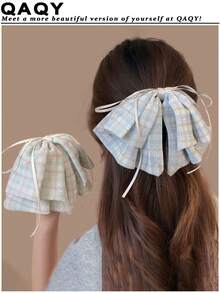 1 件格子丝带蝴蝶结发夹，优雅别致的时尚发夹，适合日常佩戴、休闲、派对、通勤、度假、服装搭配发饰女士爪夹秋季配饰