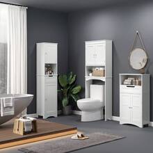 Asofer Toilet Cabinet Bathroom Storage Shelf With Cabinet, Toilet Shelf Shelf Over Toilet, Toilet Organizer Rack, Freestanding Toilet Space Saver With Adjustable Shelves, 167x60x23cm, White, Valentine's Day Ideas - trắng - Xem 7