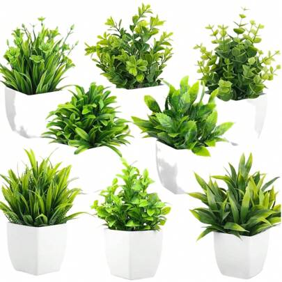 Artificial Grass Potted Plants, Small Artificial Plant Pot The Effect Of Artificial Flowers Is Lifelike, For Indoor Home Decor, Office, Farmhouse, Bat
