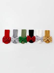 Wrenababy 女童百搭舒适袜子，可爱蝴蝶结设计公主风格防滑圆点抓地袜，适合幼儿和婴儿，适合春秋季