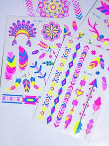 16 Pieces Tattoo Stickers, Neon UV Fluorescent Tattoo Stickers For Bar, KTV, Nightclub, Party Makeup And Dance, Waterproof Flower And Stickers, Body Art Decoration, Mandala, Butterfly And Geometric Patterns, Suitable For Carnival Parties. - Multicolor - View 8