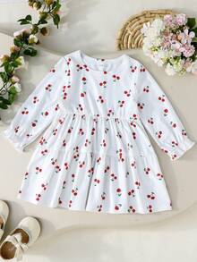 Nuevo conjunto de 3 piezas para otoño/invierno 2025: Vestido de manga larga con volantes en el bajo, estampado floral, a rayas y de cerezas - Multicolor - Ver 10