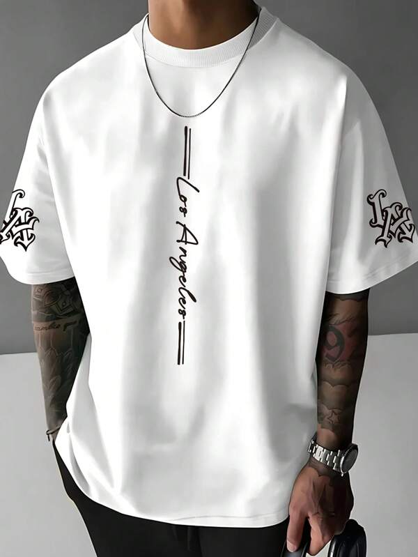Camiseta de manga corta casual y versátil con estampado gráfico simple para hombres