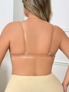Women Beige Plus Size Unlined Underwire Bra Strapless Backless Invisible Underwear - Beige - View 2