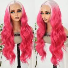 13x4 Free Part HD Lace Front Wig Ombre Purple Color Long Body Wave Synthetic Hair 180% Density Pre-Plucked Glueless Purple Ombre Colored Long Wavy Hair 26 Inch Free Part Soft Natural Look For Women Versatile Styling Options - 漸層紅色 - 查看 3
