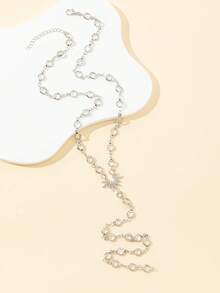 1pc Gold/Silver Transparent Glass Star Sexy Long Y-Necklace, Bling Bling Pendant Decor, Suitable For Daily Wear, Date, Party, Holiday, Anniversary, Birthday Gift, Elegant, Refined, Minimalist, Luxury, Cute - Silver - View 3