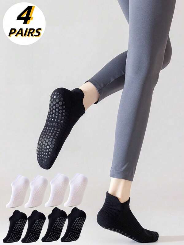 2/4/5/10 Pairs Women Multicolor Yoga Socks With Grips, Non-Slip Ankle Socks, Suitable For Pilates, Ballet, Fitness, Grip Socks