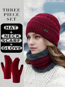 3pcs Men & Women Knitted Cashmere Beanie Hat, Soft Warm Scarf & Touch Screen Gloves, Warm Winter Gift Set Fall