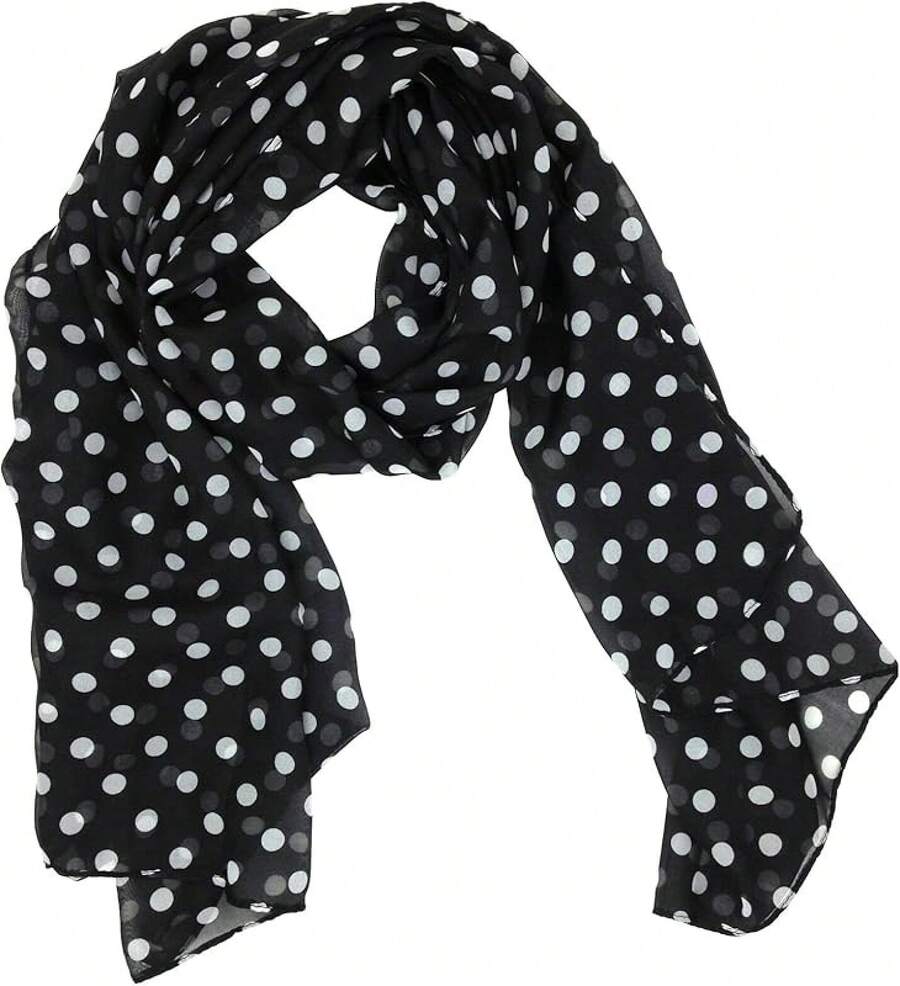 ™ Fashionable Soft Chiffon Scarfhalloween - 波爾卡圓點/黑色 - 查看 1