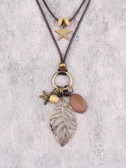 Leaf Pendant Layered Necklace
