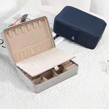 1 件奢华仿皮双层珠宝收纳盒，带安全锁 - 柔软内衬便携式耳环、项链、戒指盒 - 现代桌面展示，适合家庭或办公室，珠宝盒旅行必需品旅行配件旅行包度假返校学校用品珠宝盒 - 彩色 - 查看 1
