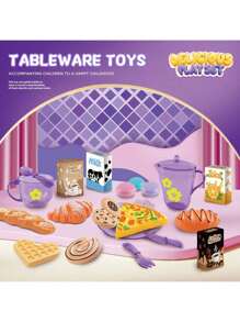 33 pièces Set de thé, Jeu de cuisine pour filles, Jouets de thé de princesse, Jouet de rôle avec desserts et vaisselle, Théière en plastique pour enfants avec jeu d'imagination de desserts, Cadeau idéal pour les filles de 3 à 6 ans, Cadeaux d'anniversaire et de Noël
