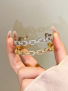 1 件几何不对称梯形锆石星形手链，简约优雅时尚女性珠宝设计 - 金色 - 查看 6