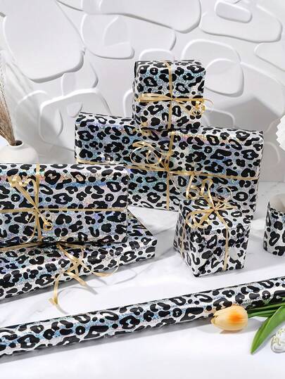 1 Roll Dazzling Color Leopard Print Wrapping Paper - 17 Inch X 9.8 Feet (43 X 300cm) Premium Quality Gift Wrap With Sparkling Glitter Accents For Birthday, Holiday, Anniversary, Party, Perfect For Birthday, Wedding, Halloween, Christmas Party Gift Packaging