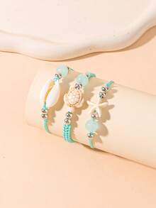 12pcs/Set Starfish, Shell, Sea Turtle Braided Bracelets, Travel & Holiday Accessories For Women - Blue - View 9