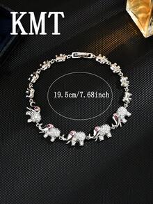 1pc Copper Inlaid Cubic Zirconia Cute Elephant Design Women Fashion Bracelet, Elegant For Daily Wear And Party - Elephant - View 7