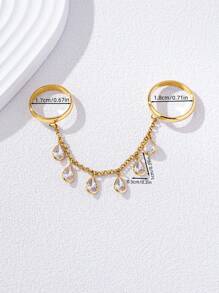 1pc Fashionable Elegant Copper Material Zirconia Inlaid Tassel Full Finger Ring, Suitable For Daily Wear, Gifts, Parties, Weddings - Yellow Gold - View 6