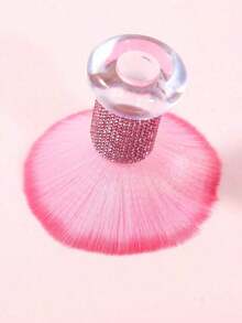 1pc Pink Rhinestone Large Size Soft Bristle Nail Art Dust Brush, Nail Surface Cleaning Brush, Makeup Powder Blush Brush Lashes - Pink - View 7