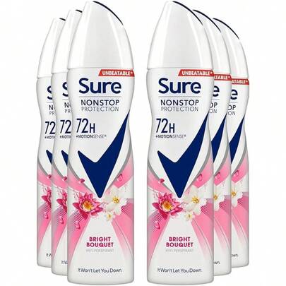 Sure Bright Bouquet Anti-Perspirant Aerosol Women's Deodorant Spray With A Strawberry, Apricot & Vanilla Fragrance For 48 Hour Sweat And Odour Protection 6x 150 Ml