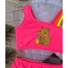 Biquini infantil Juvenil menina CAPIVARA Forrado 02 ao 16 Praia Piscina Natação Bikini infantil maio - Rosa - Visão 4