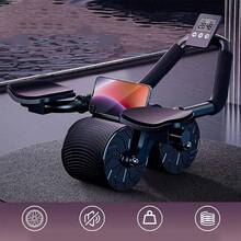 Abdominal Wheel Elbow Support Automatic Recoil Abdominal Muscle Wheel With Timer + Knee Protection Mat - Black - View 4