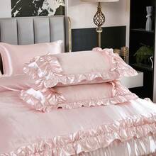 8 Pieces Black Satin Comforter Set King Size With Sheet Set Luxurious Soft And Silky Comforter Set Farmhouse Style Black Rufle Fringe Design Boho Comforter Silk Like Satin Bedding Set - 淺粉色 - 查看 8