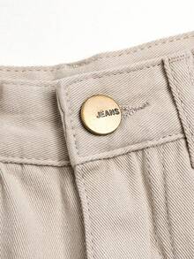 年轻男孩米色阔腿工装牛仔裤，多口袋百搭可调节腰部米色牛仔工作裤，返校 - 米色 - 查看 5