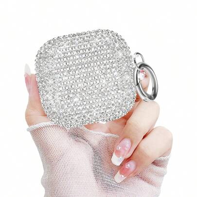 1pc Luxury Rhinestone Earphone Case With Keychain, Shiny Crystal Protection Cover Compatible With Apple 1/2/3/Pro/Pro 2nd Generation, Suitable For Women And Girls, Anti-Lost