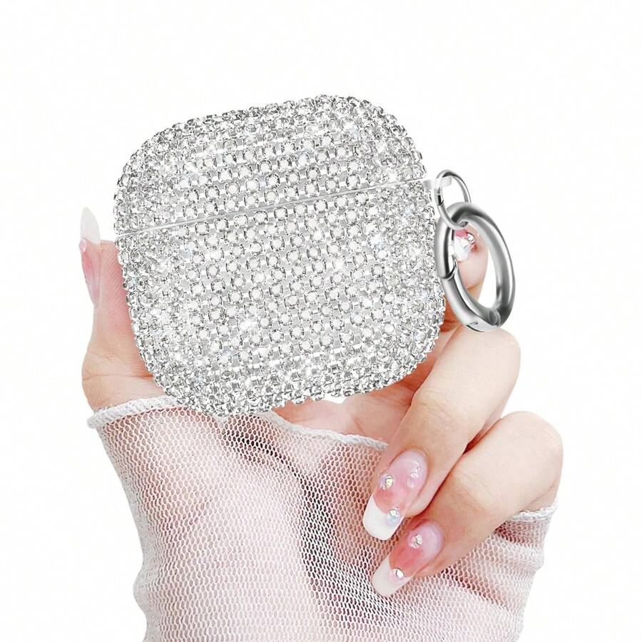 1pc Luxury Rhinestone Earphone Case With Keychain, Shiny Crystal Protection Cover Compatible With Apple 1/2/3/Pro/Pro 2nd Generation, Suitable For Women And Girls, Anti-Lost