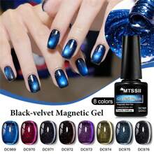Mtssii 8 件 7 毫升黑丝绒猫磁性凝胶指甲油闪亮闪光朋克风格美甲漆半永久性可去除 UV LED 指甲油 - 彩色 - 查看 5