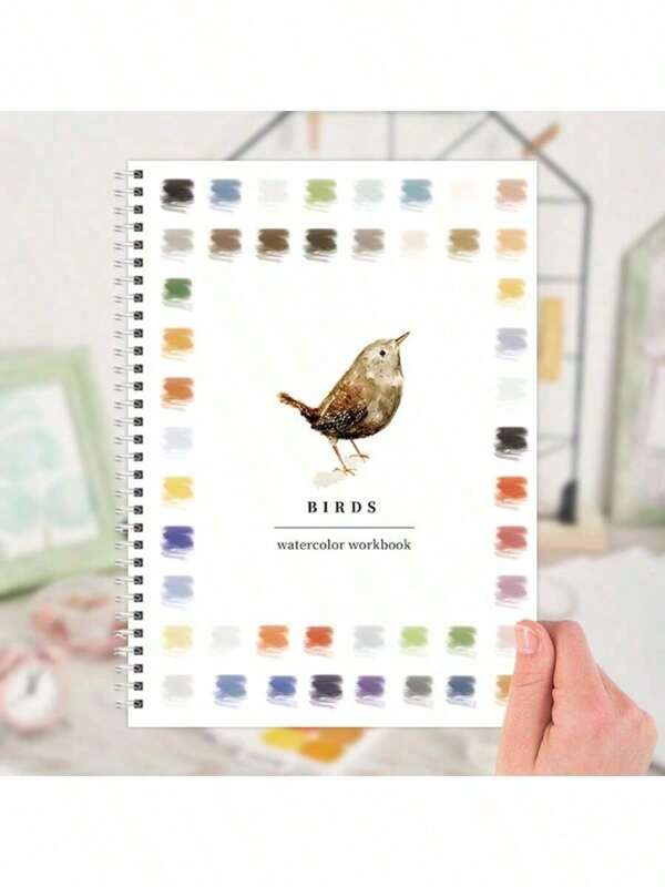 1 Book Adult Coloring Book With Floral, Bouquet, Animal, Seascape Watercolor Illustrations - Includes 12 Pages Of Step-By-Step Instructions, Spiral Bound, Ideal Gift For Coloring And Painting Enthusiasts, Birthday, Holiday, Mother's Day, Watercolor Painting Manual
