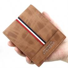 Portafoglio corto opaco da uomo. Borsa pieghevole a tre ante con grande capacità. Portamonete. Molteplici slot per carte di credito. Portafoglio con cerniera per uomo