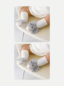 Wrenababy 女童百搭舒适袜子，可爱蝴蝶结设计公主风格防滑圆点抓地袜，适合幼儿和婴儿，适合春秋季