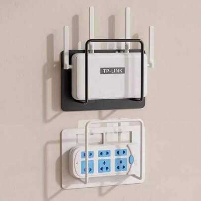 2 件时尚铸铁易安装免钻孔壁挂式路由器支架。机顶盒放置架、Wifi 机架、Wifi 机架固定器壁挂式机顶盒、宽平台电缆盒支架、易安装电源板和调制解调器显示顶架、路由器收纳盒、路由器放置架 Wifi 机架、固定器壁挂式机顶盒支架