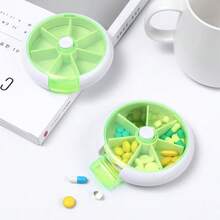 1pc 9*2.5cm Portable Mini 7-Cell Pill Box Fruit Pill Box Round Rotating Transparent Pill Box For Home Medical Medicine Storage