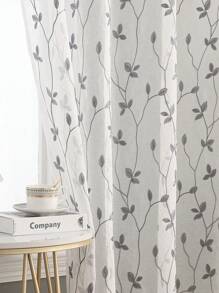 1pc Embroidered Sheer Curtain, Softening Light Sheer Curtain, Perforated Sheer Curtain, Grommet Sheer Curtain, Semi-Transparent Filtering Sheer Curtain, Suitable For Home Or Office Use, Solid Color Farmhouse Style Curtain For Living Room, Bedroom, Balcony, Home Decor