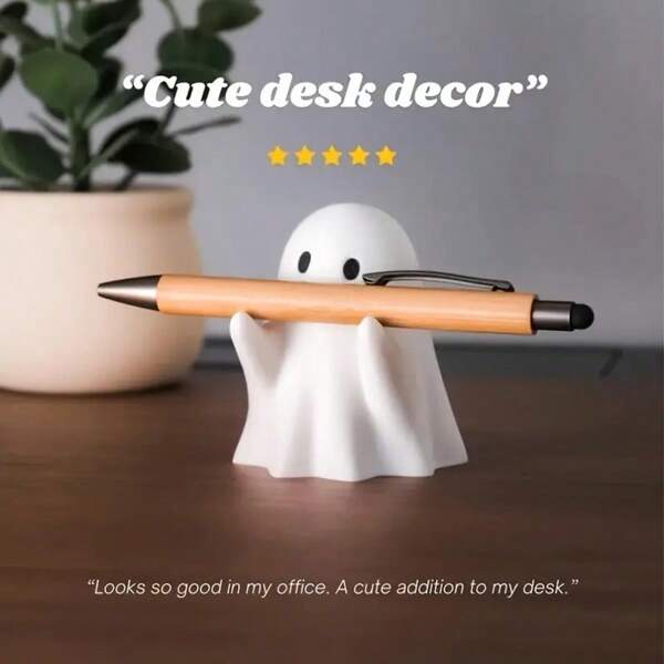 1pc Cute Ghost Pen Holder, Resin Craft Decoration, Anime Inspiration, Polished Finish, Tension Mount, Lightweight ABS Material, With Holiday Theme, For Office, Home, Halloween Decoration